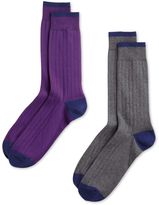 Thumbnail for your product : Charles Tyrwhitt Grey and Purple Cotton Rich Ribbed 2 Pack Socks Size Large