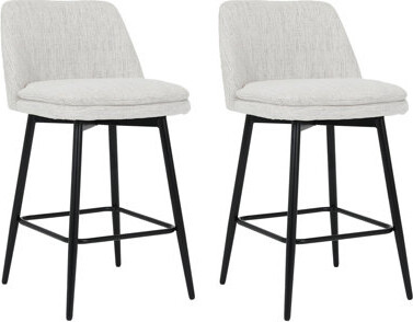 2 Counter Height Swivel Stools, 25.6" Seat, Blue Linen Upholstery, Metal Legs For Kitchen Island & Pub Table Seat Height, Linen, Area