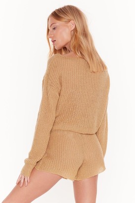 Nasty Gal Womens Dusk Chill Dawn Knitted Wrap Jumper and Shorts Set - Beige - L