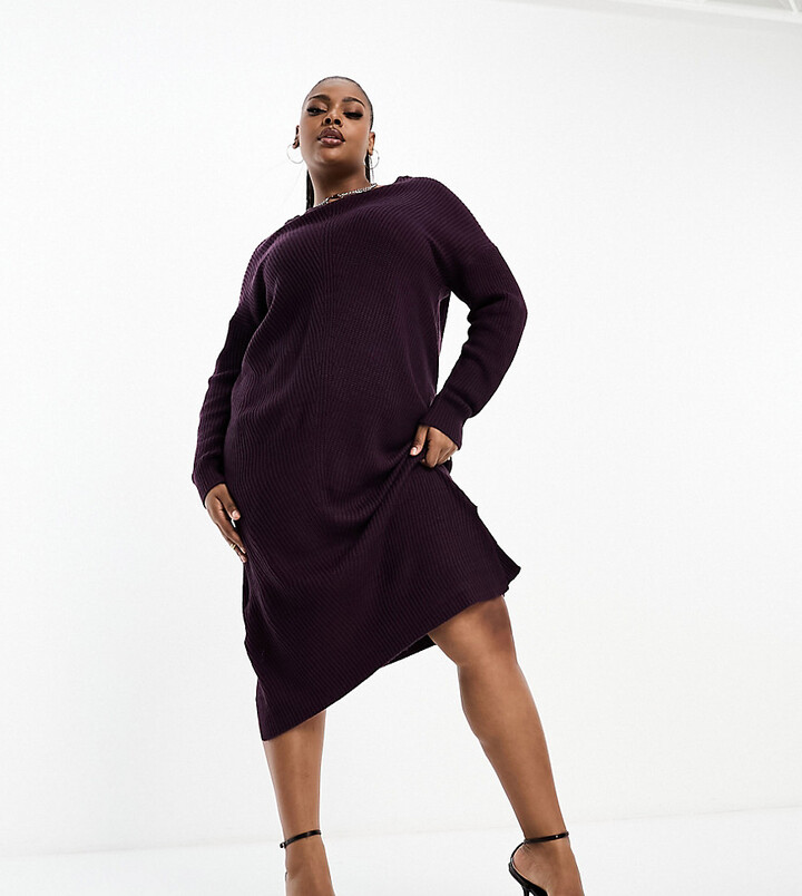 Yours v neck jumper dress in berry ShopStyle