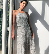 Thumbnail for your product : Maya Tall high neck all over delicate sequin midi pencil dress in silver