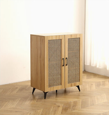 Bay Isle Home Natural Rattan Storage Cabinet Double-Door Shoe Cabinet With Large Storage Space And Durable Structure 29.5Inch