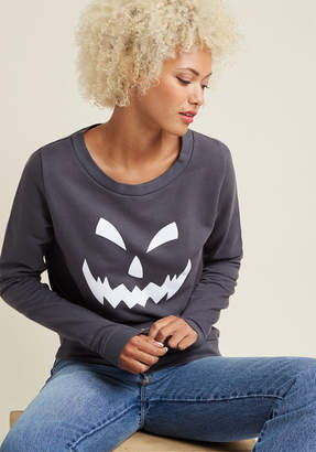 ModCloth Face It Glow-in-the-Dark Graphic Sweatshirt in XXS - Long Waist