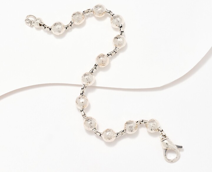JAI Sterling Silver Hammered Bead 2.7mm Box Chain Bracelet