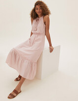 Thumbnail for your product : Marks and Spencer Pure Cotton Tie Neck Midaxi Waisted Dress
