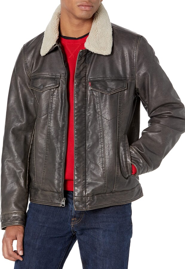 Levi's Men's Faux Leather Sherpa Lined Trucker Jacket - ShopStyle Outerwear