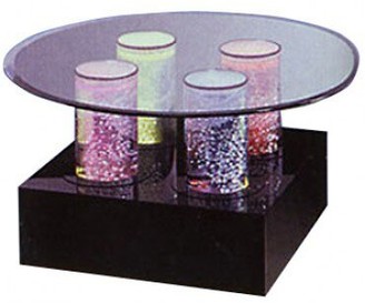 Midwest Tropical Fountain Aqua Coffee Table Shape: Round, Base Color: Black Acrylic, Lights: No 4 LED Lights, Wheel: Color Wheel