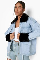 Thumbnail for your product : boohoo Detachable Faux Fur Trim Denim Jacket