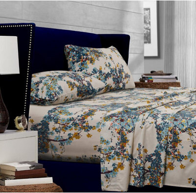 Tribeca Living Casablanca 300 Thread Count Floral Egyptian Certified Cotton Sateen Sheet Set