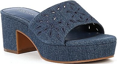 Palm Denim Eyelet Slide Sandals