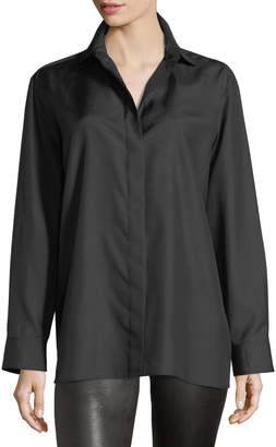 The Row Button-Front Long-Sleeve Silk Shirt