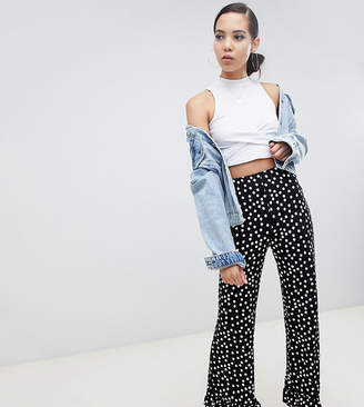 ASOS Tall DESIGN Tall trousers with fluted ruffle hem in spot print