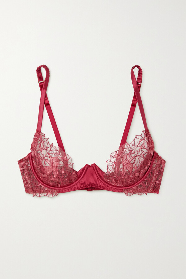 Coco de Mer + Killing Eve Vienna Embroidered Tulle And Satin Underwired Bra  - Pink - ShopStyle