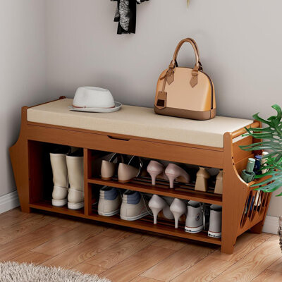 Rebrilliant 39.4in Shoe Bench with 2 Side Holder, 3 Tier Bamboo Entryway Bench with Storage