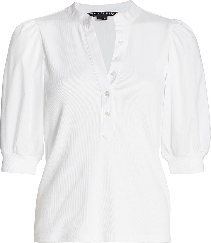 Veronica Beard Women's Coralee Puff-Sleeve Top - Black - Size Large