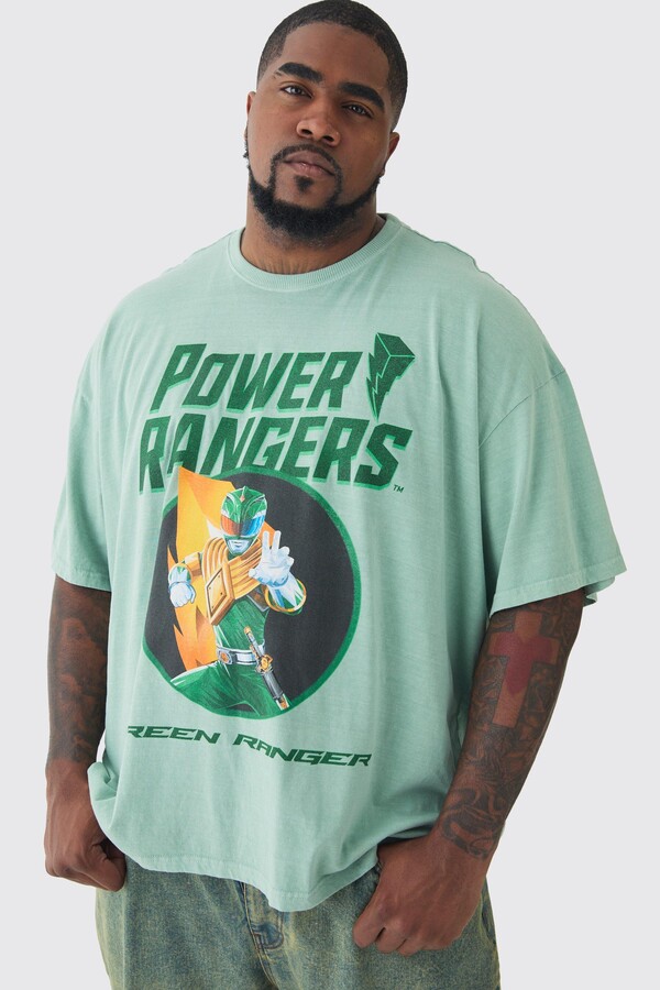 boohoo Mens Plus Power Ranger License Print T-shirt In Green