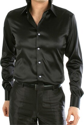 SOMTHRON Men's Fashion Long Sleeve Slim Fit Silk-Like Satin Shirt Business Party(BG