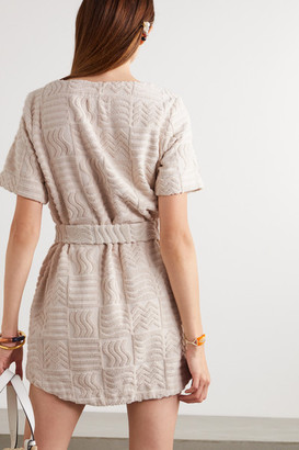 LUCY FOLK Belted Cotton-blend Terry Mini Dress - Ecru
