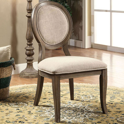 2 Piece Dining Chairs With Beige Fabric Padding, Rustic Oak Finish, Oval Back For A Modern Look Finish Of 2, Covered, Stable And Comfortable Use