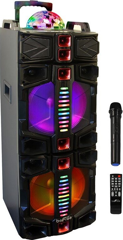 beFree Sound Dual 12-Inch Subwoofer Portable Bluetooth Party Speaker with LED Lights