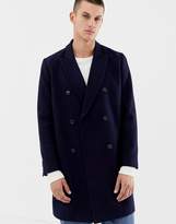 Thumbnail for your product : ASOS DESIGN wool mix double breasted overcoat in navy