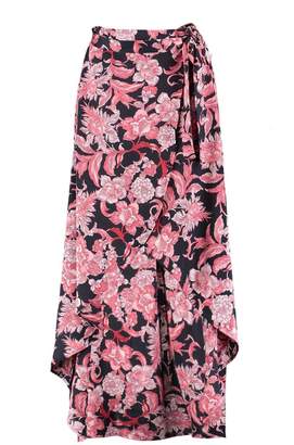 boohoo Floral Satin Wrap Woven Maxi Skirt