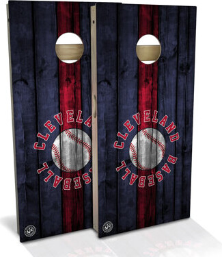 Skip's Garage 2' x 4' Solid Wood Baseball Cornhole Set with Carrying Case and Lights