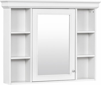 Wall Mounted Bathroom Storage Cabinet With Mirror Door And 6 Open Shelves