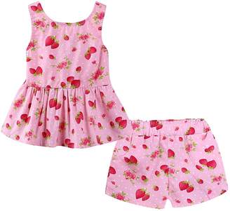 Mud Kingdom Girl's Straberry Backless Tops and Shorts set 2T