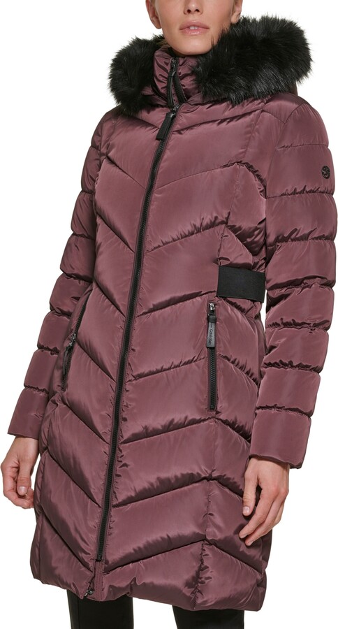 Calvin Klein Coat Faux Fur Trim | ShopStyle