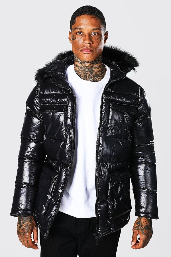 shiny black puffer jacket men