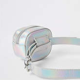 Thumbnail for your product : River Island Girls silver holographic RI quilted bum bag