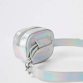 River Island Girls silver holographic RI quilted bum bag