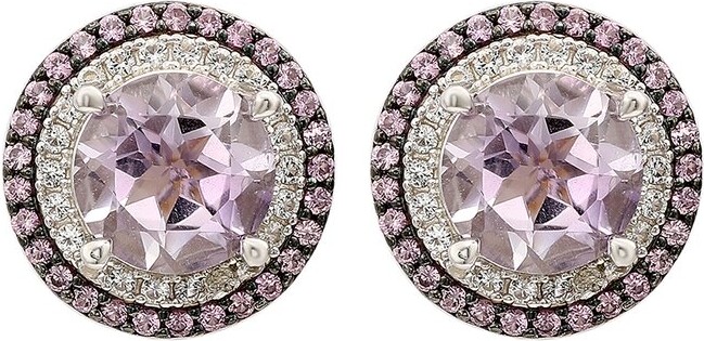 Suzy Levian Silver 0.02 Ct. Tw. Diamond & Gemstone Double Halo Studs