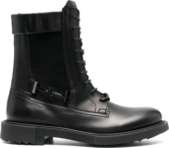 Ferragamo Lace-Up Leather Biker Boots