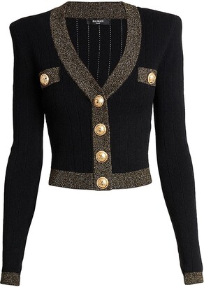 Black Cardigan Gold Buttons | ShopStyle
