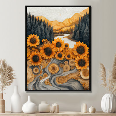 August Grove Drae Autrum Sunflowers Field Into The Woods III - Sunflowers Framed Prints