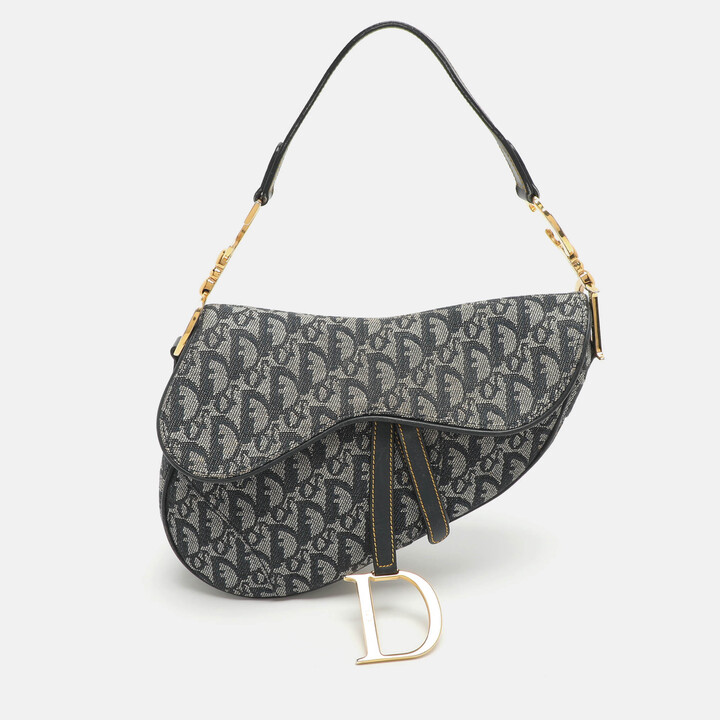 Christian Dior Blue Oblique Denim and Leather Saddle Bag