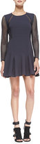 Thumbnail for your product : Rebecca Taylor Mesh-Detail Pleated Dress, Stormy Gray