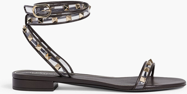 Rockstud leather-trimmed PVC sandals