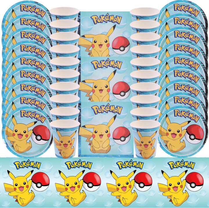 TAKARA TOMY Pokemon Birthday Party Decorations Cartoon Pikachu Tablecloth Disposable Tableware Cup Plate Napkins For Kids Party Supplies Set