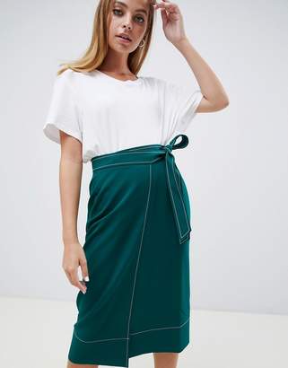 ASOS Petite DESIGN Petite Tailored Midi Wrap Skirt with Topstitch