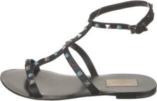 Valentino Rockstud Accents Leather T-Strap Sandals