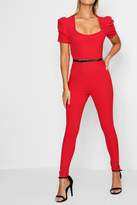 Thumbnail for your product : boohoo Square Neck Puff Sleeve Belted Jumpsuits