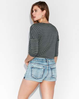 Express Low Rise Rolled Hem Ripped Stretch Denim Shorts