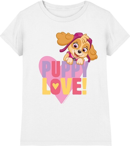 Paw Patrol Girl'sPawPatrolValentine'sDayPuppyLoveWithSkyeT-Shirt,White,Small