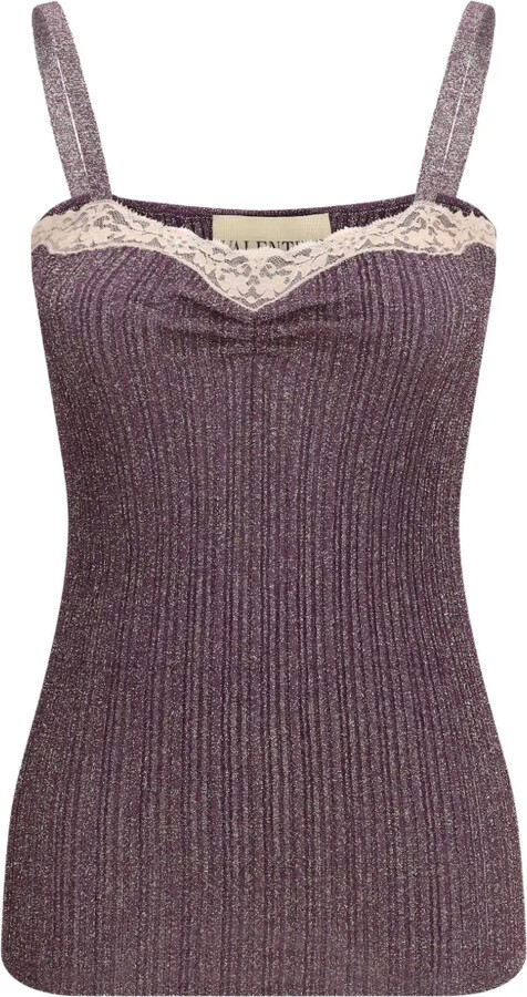 Valentino Garavani Lace-Trim Ribbed Top