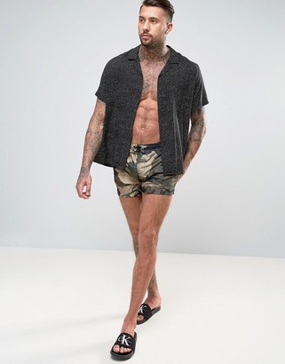 Brave Soul 2 Pack Short Length Swim Shorts in Solid Black and Camo Print