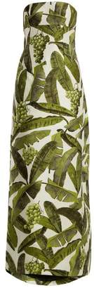 Oscar de la Renta Banana leaf-jacquard strapless gown