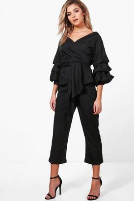 boohoo Amelia Frill & Tie Crop With Woven Trouser Co-Ord